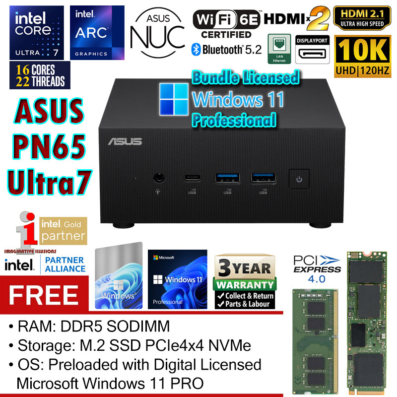 Asus Nuc Pn65 U7 L10 Intel Core Ultra7 155h 48ghz 16 Cores Mini Pc Expertcenter Windows 11 1262