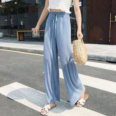 Alisa Sonya Women's Polyester Casual Loose High Elastic Waist Straight Wide Leg Pleated Plain Relaxed Pants
