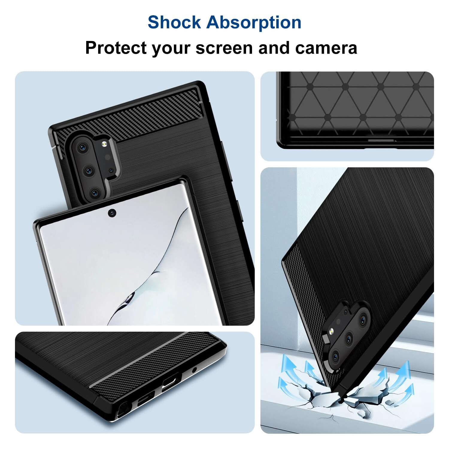 Shockproof Silicone Case for Samsung Note 10 Plus Galaxy Note 10+ Carbon Fiber Cases for galaxy Note 10 Pro Brushed Texture Phone Cover