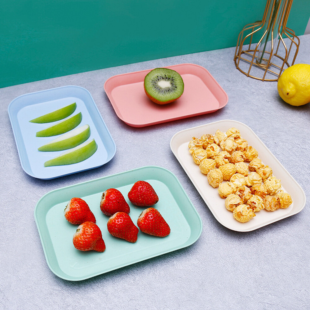 【 88 Homestore】đĩa Hình Chữ Nhật Bằng Rơm Lúa Mì Sáng Tạo Đĩa Mì Ống Sushi Tráng Miệng Đĩa Bộ Đồ Ăn Lành Mạnh Dụng Cụ Nấu Ăn Nhà Bếp