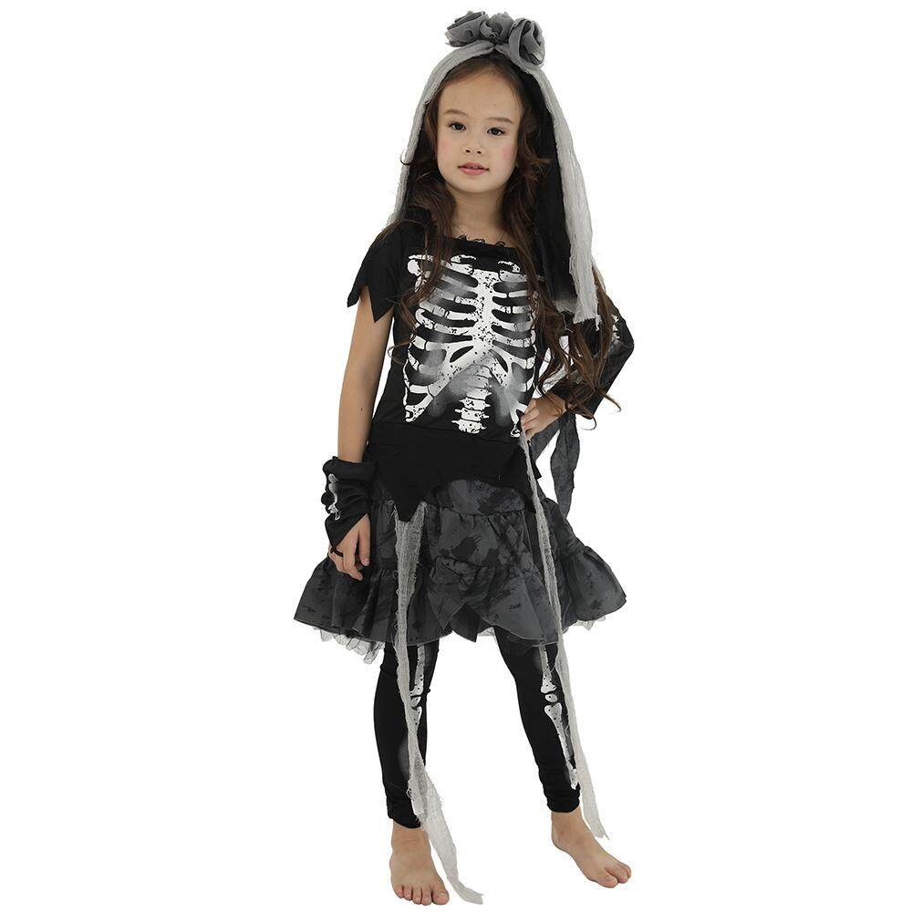 Halloween Costume For Kids Scary Skeleton Zombie Girls Dress Ghost Child Carnival Party Cosplay Headpiece Fancy Dress
