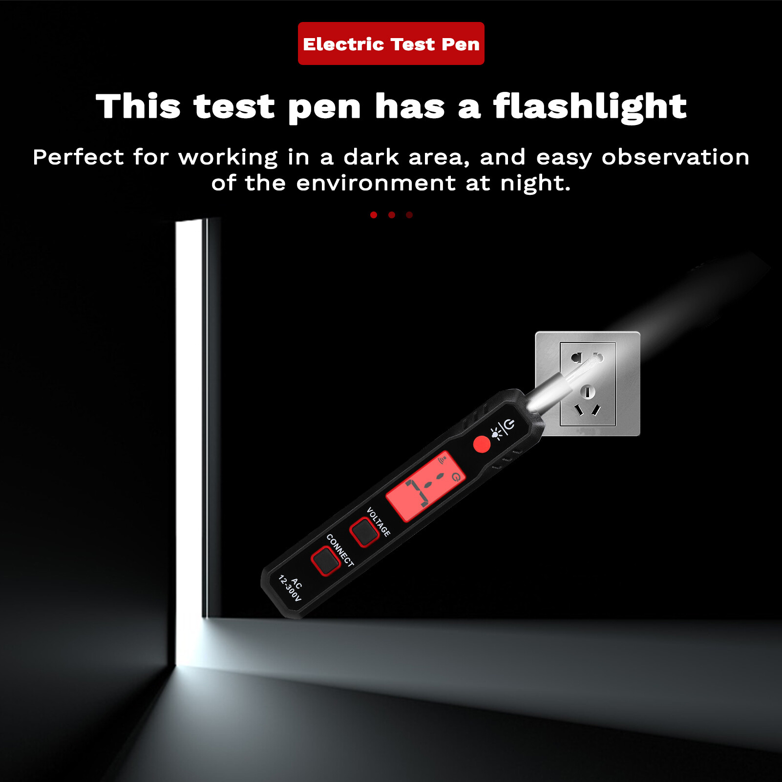 Smart Sensor LCD Display Electric Test Pen AC12-300V Voltage Tester Live/Zero Wire Detector Cable Breakpoint Finder with Flashlight and Sound Light Alarm Function