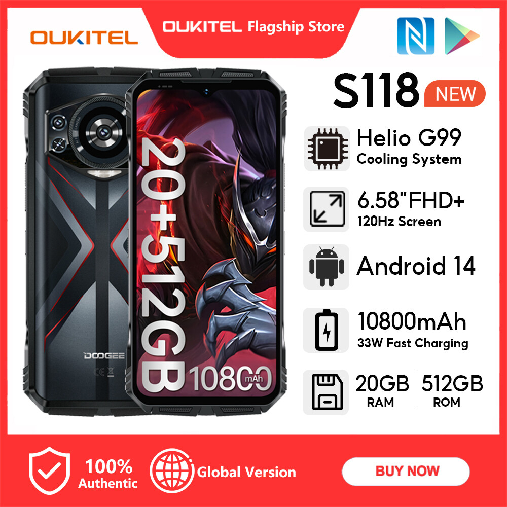 OUKITEL Doogee S118 20GB+512GB 120Hz IPS 6.5" FHD+ 10800mAh Mobiles 33W fast charing 50MP+12MP+8MP Helio G99 NFC Android Cellphone Presyo 12,279 Piso*Libreng Shipping