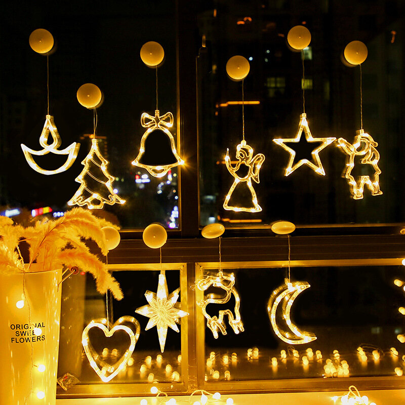 【Lightingeverthing】Christmas Led String Ánh Sáng, Đèn Chùm Cốc Hút Cửa Sổ Chạy Bằng Pin, Đèn Trang Trí Tiệc Giáng Sinh Sáng Tạo Chuỗi Cảnh Đèn Bố Trí