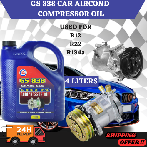 GS838 CAR AIRCOND COMPRESSOR OIL (3GS & 5GS)R12/R22/R134a (4L) Lazada
