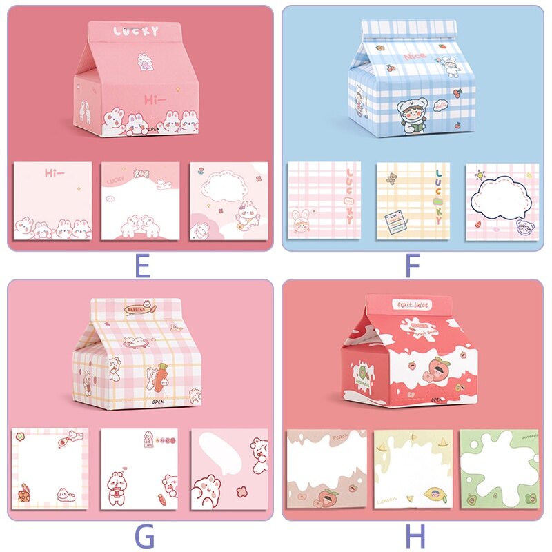 200 Sheets Cute Cartoon Milk Box Note Paper Mini Non-Sticky Message Book