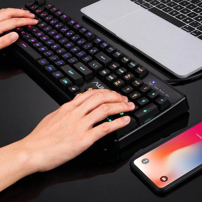 AULA F2000 DC 5V 105-keys Resist Water Splash Laser Character Six-segment Colorful Backlit Gaming Office Wired Keyboard, UK Version Singapore