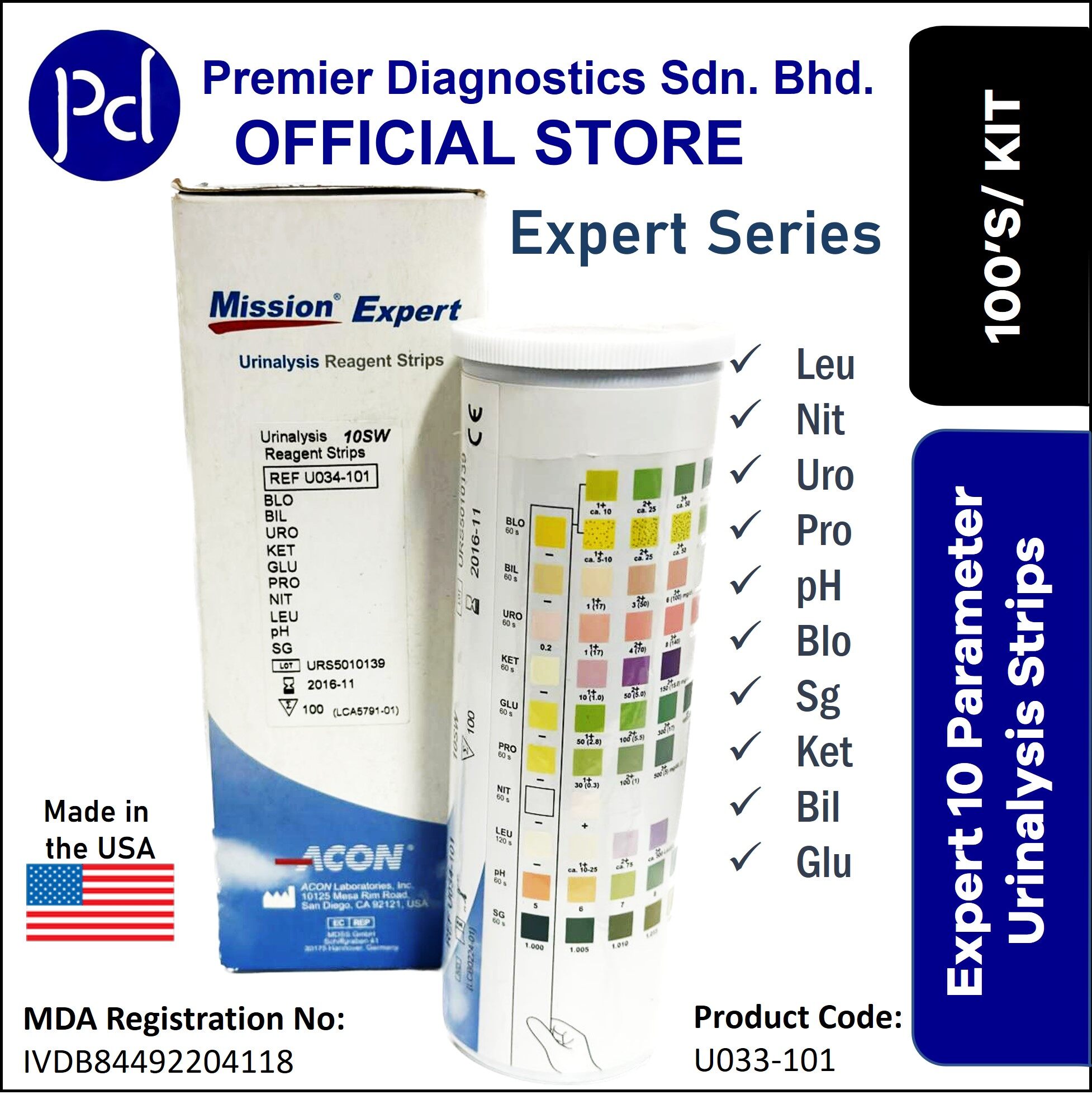 Mission Expert Urine Test Strips 10 Parameter Urinalysis Pack of 100