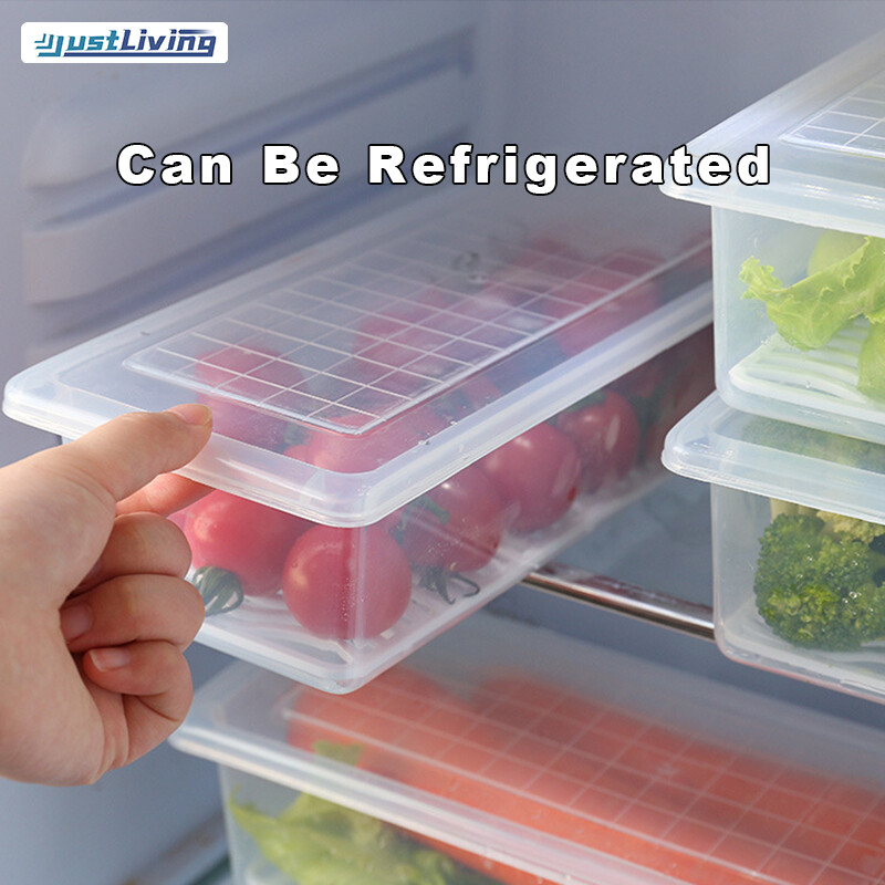 JustLiving Kitchen Rectangular Refrigerator Drainage Storage Box Plastic Fruit Box Food Sealed Frozen Storage