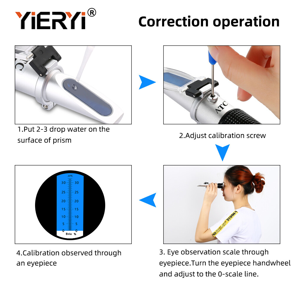 Yieryi 0-32% Brix Refractometer sugar Refractometer Ror Brix Sugar Beer ATC Optical Test Meter With Leather box