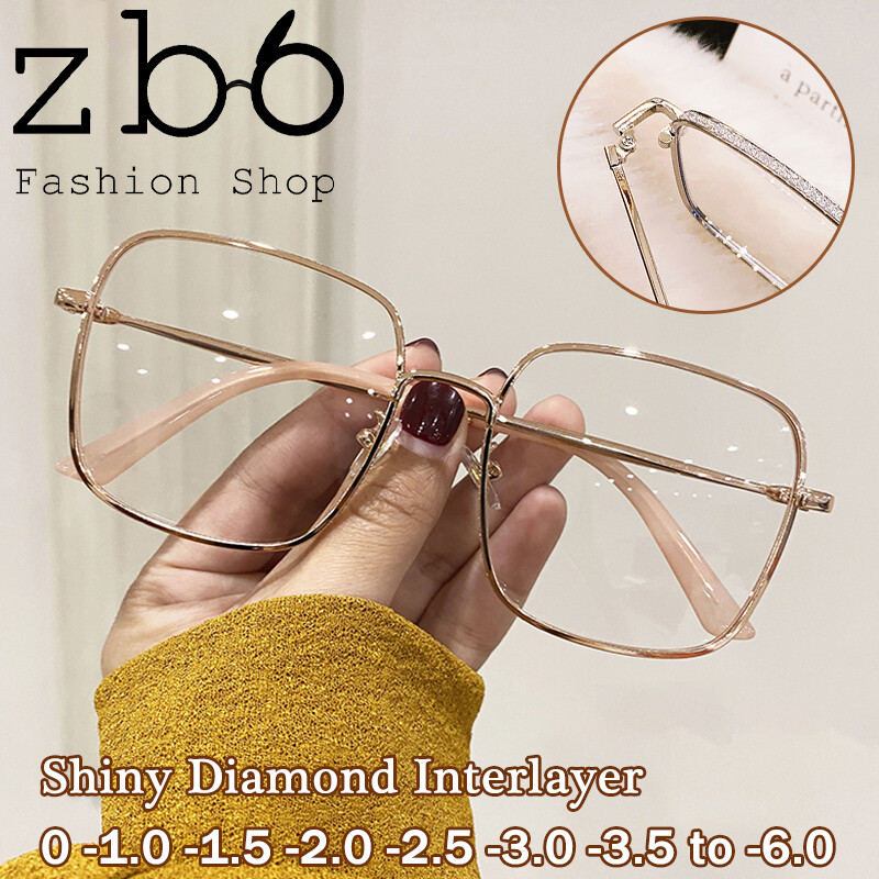 -0.5 ~ 6.0 Anti Radiation Glasses Glitter Interlayer Frame Women Men Finished Myopia Glasses Vintage Metal Nearsighted Transparent Computer Eyeglasses
