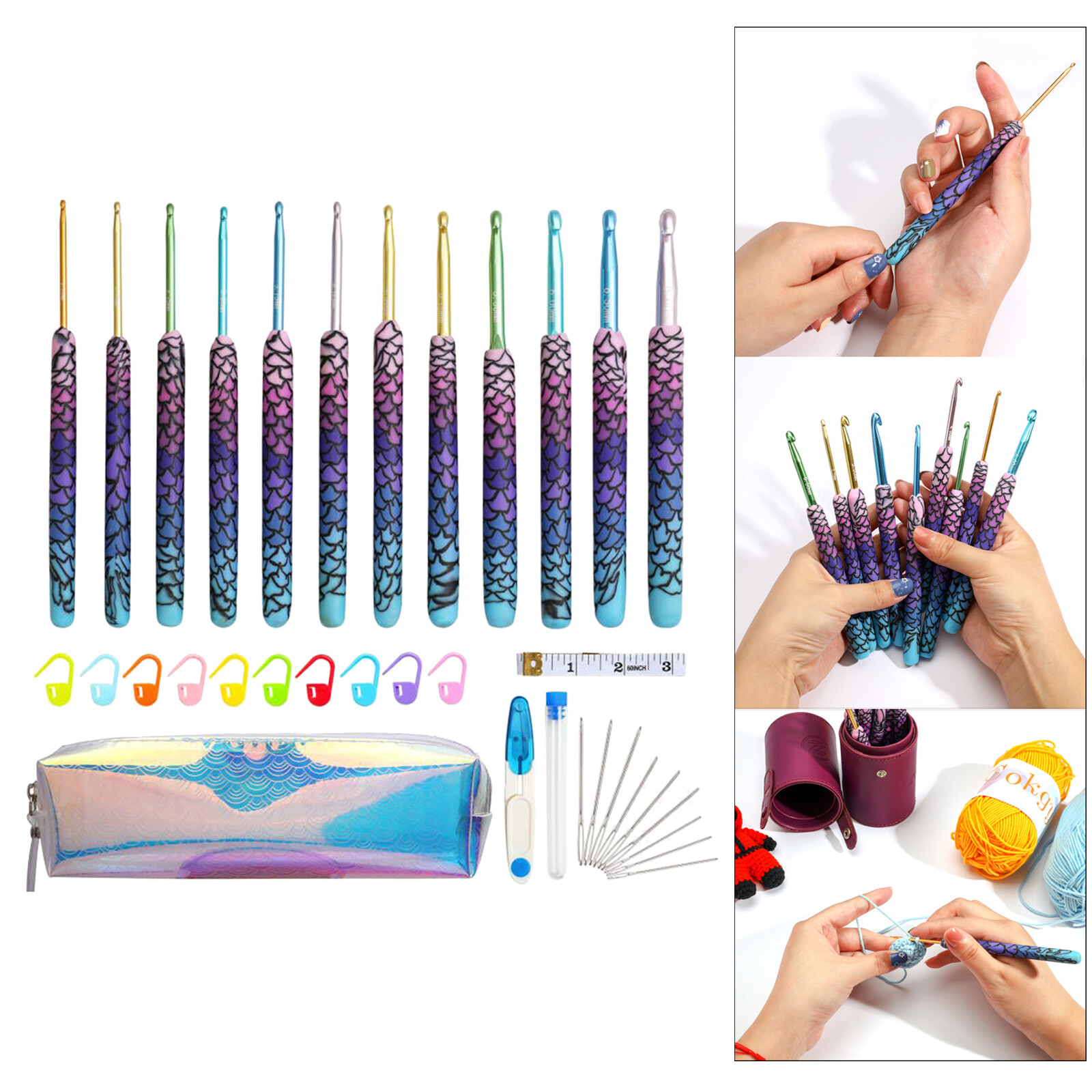 Blesiya Dụng Cụ May Bộ Móc Móc Kim Đan Sợi Bộ Dụng Cụ Kẹp Tiện Dụng