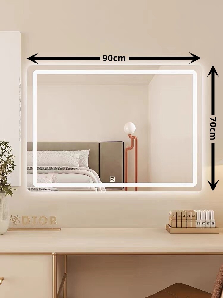 LED bathroom mirror with light wall-mounted rectangular frameless front ...