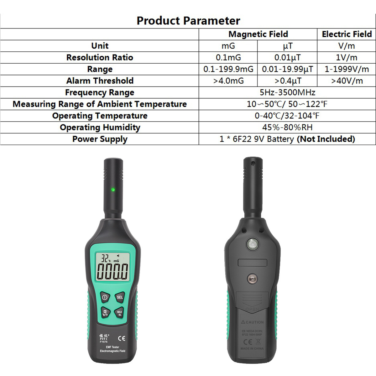 Máy Đo EMF Cảm Biến Thông Minh, Máy Dò Bức Xạ Điện Từ, Máy Kiểm Tra Bức Xạ Sóng Điện Từ Độ Chính Xác Cao Cầm Tay Gia Dụng Máy Theo Dõi Bức Xạ FY876 Màu Đen