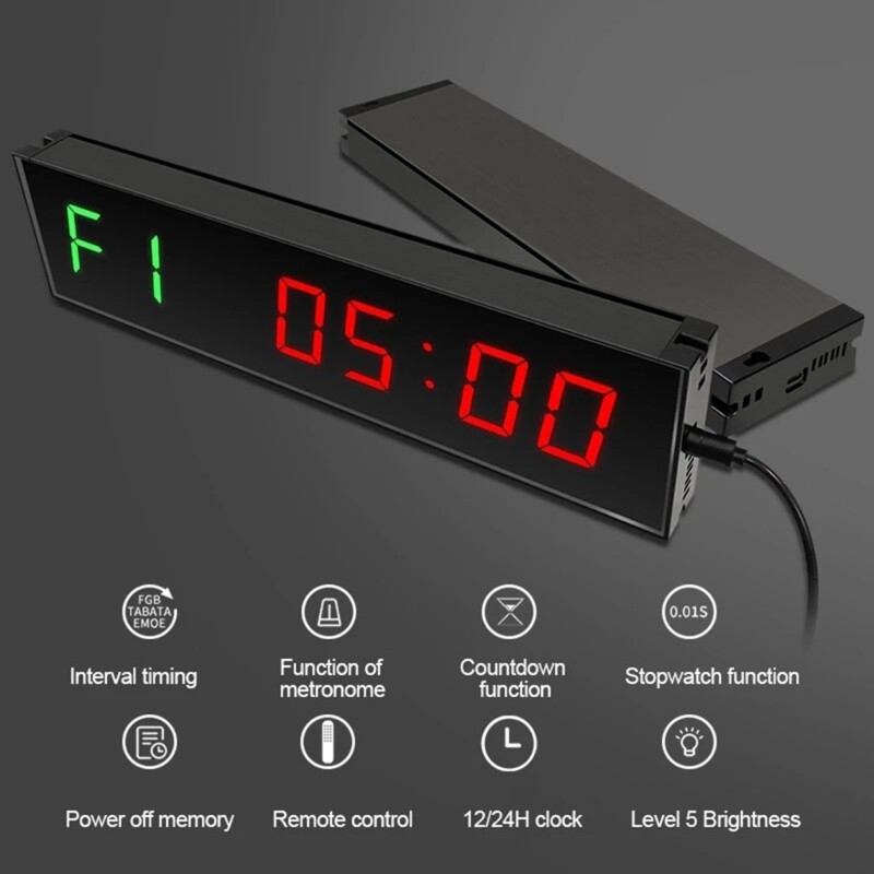 Large Screen Gym Timer 1.5Inch Digits Count Down/Up Timer Box Cycle Interval Clock Stopwatch for Gym Fitness Training