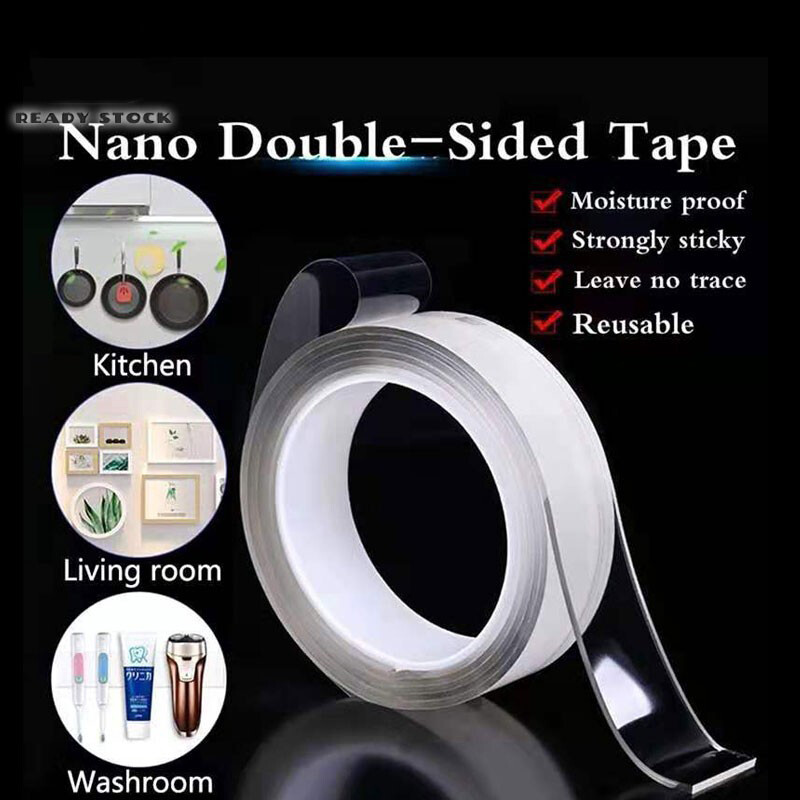 Home 1M/3M/5M Double Sided Tape No Trace Nano Magic Tape Transparent Waterproof Nano Tape Washed Reusable Adhesive Tape