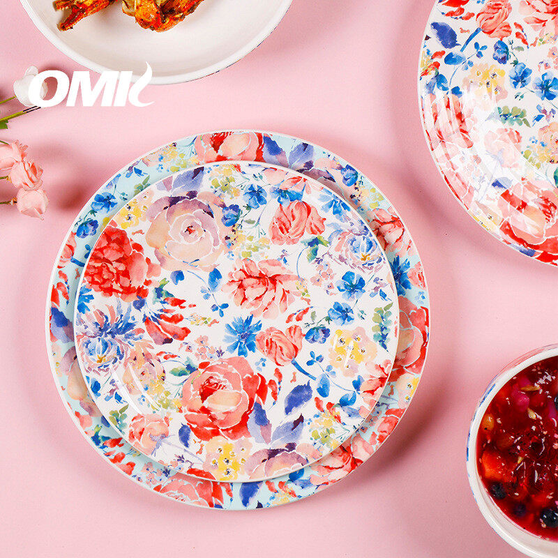 OMK Rose flower series Ceramic 10 inch Dinner Plates