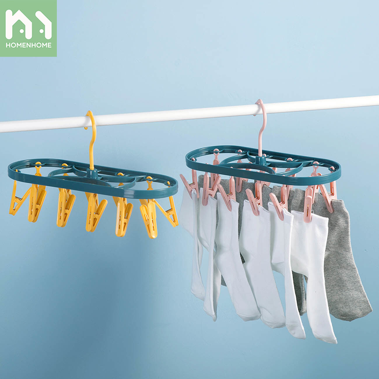 Homenhome Multiple Peg Clothes Drying Rack Multifunctional Baby Underwear Clothes Hanger Windproof Drying Socks Tool for Student Dormitories