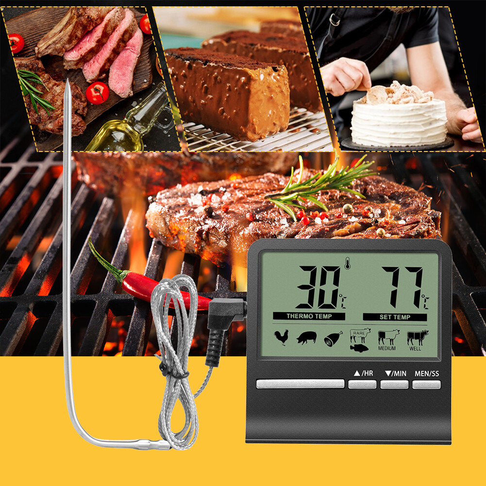 Đồng Hồ Đo Nhiệt Kế Thực Phẩm Nhà Bếp Kỹ Thuật Số Đồng Hồ Báo Thức Nấu Ăn Thịt Lò Nướng