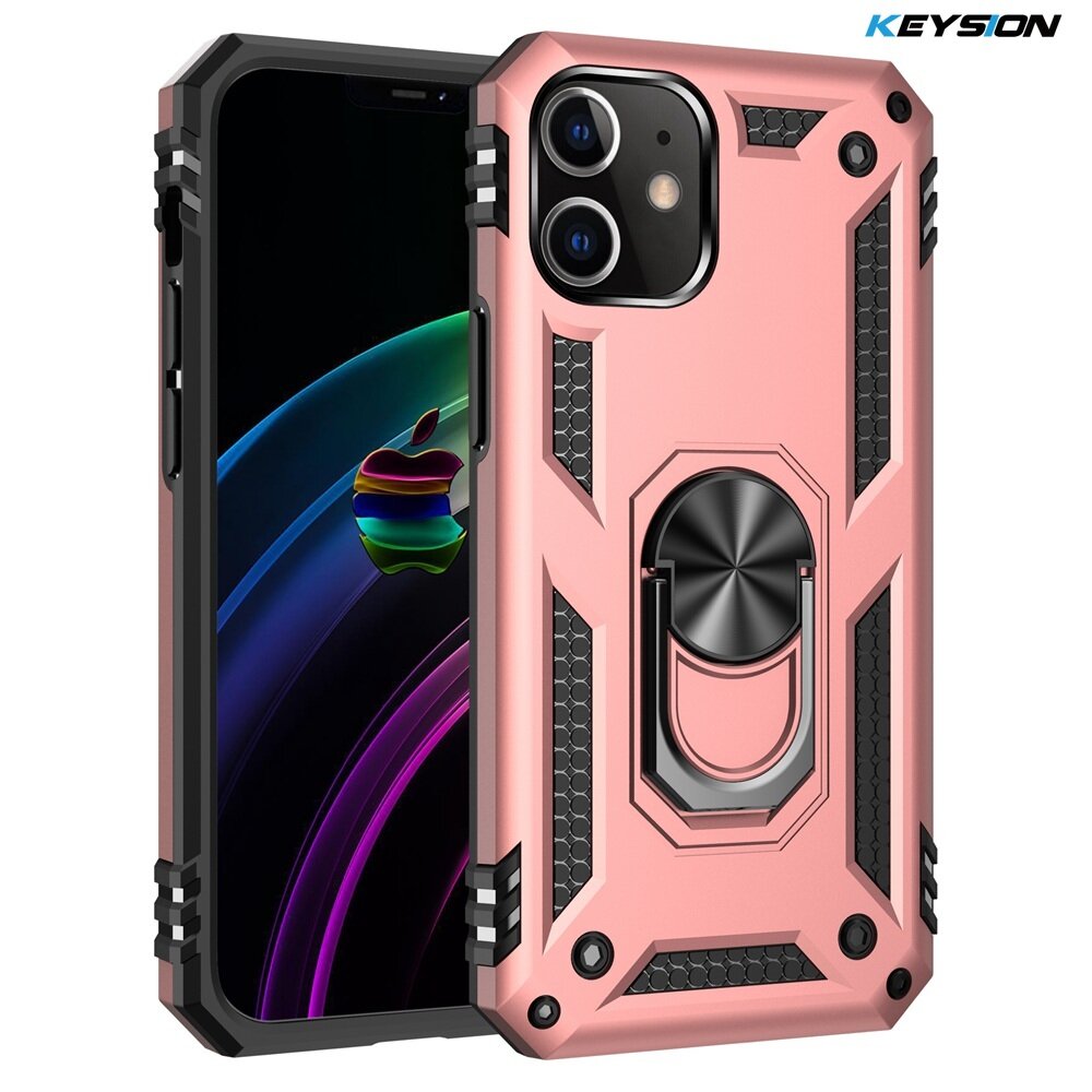 KEYSION Shockproof Case for iPhone 11 Pro Max Ring Stand Heavy Protection Phone Back Cover for iPhone 12 mini 12 Pro Max SE 2020 New