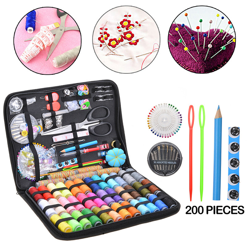 BOKALI 200pcs New Sewing Kit Sewing Accessories Sewing Thread Sewing Needles Tool Kit