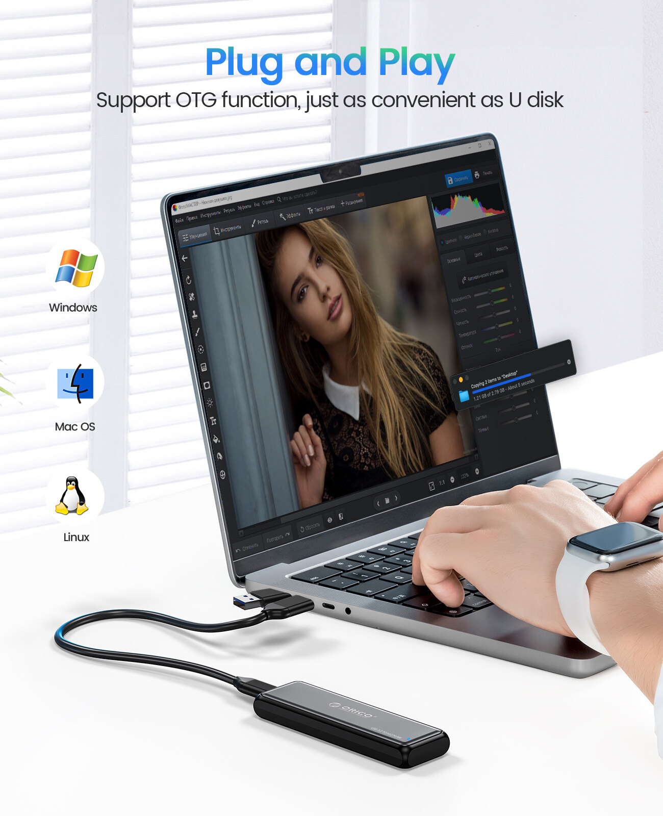 ORICO M.2 NVMe/SATA SSD Enclosure 10Gbps Tool Free M2 SSD Aluminum Enclosure Solid State Drive Case Laptop Computer Accessories (DDM2)