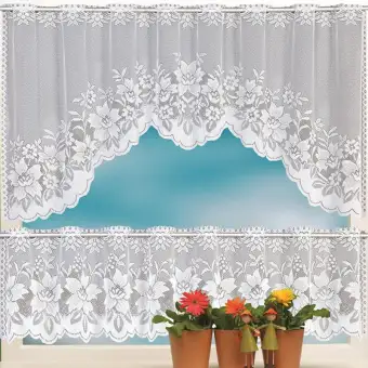 Wuli 2pcs Set Lace Curtain Coffee Shop Curtain White Translucent