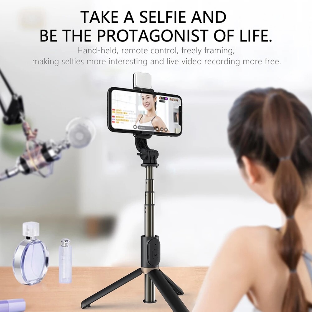 Zeallion Bluetooth Selfie Stick Foldable Mini Tripod Extendable Monopod With Remote Shutter And Fill Light Mobile Phone Selfie Artifact Universal for IOS Android