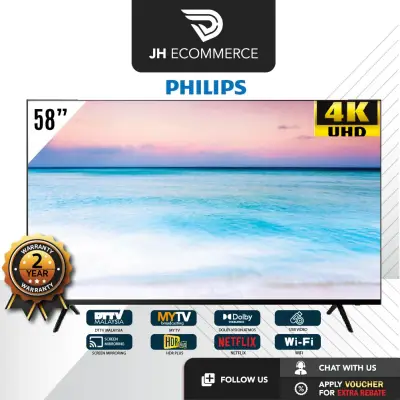 Philips 58 Inch 4K UHD Smart TV 58PUT6604 | DVB-T2 | Netflix Youtube | DTTV IDTV MYTV | Myfreeview Supported | Dolby Vision | Klang Valley | Delivery by Seller | 58" Television