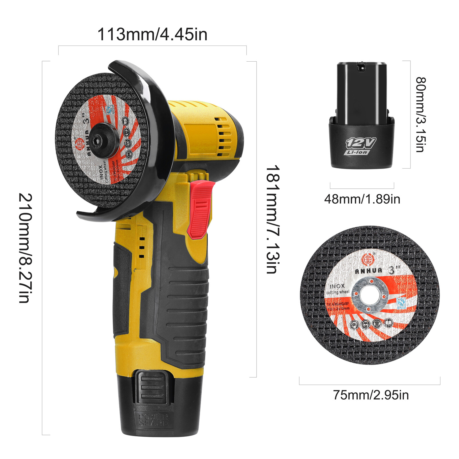 KKmoon 12 V Angle Grinder Handheld Portable Electric Grinder Machine Ceramic Tile Wood Multi-function Polishing Grinding Cutting Machine Home Woodwork DIY Rechargeable Angle Grinder