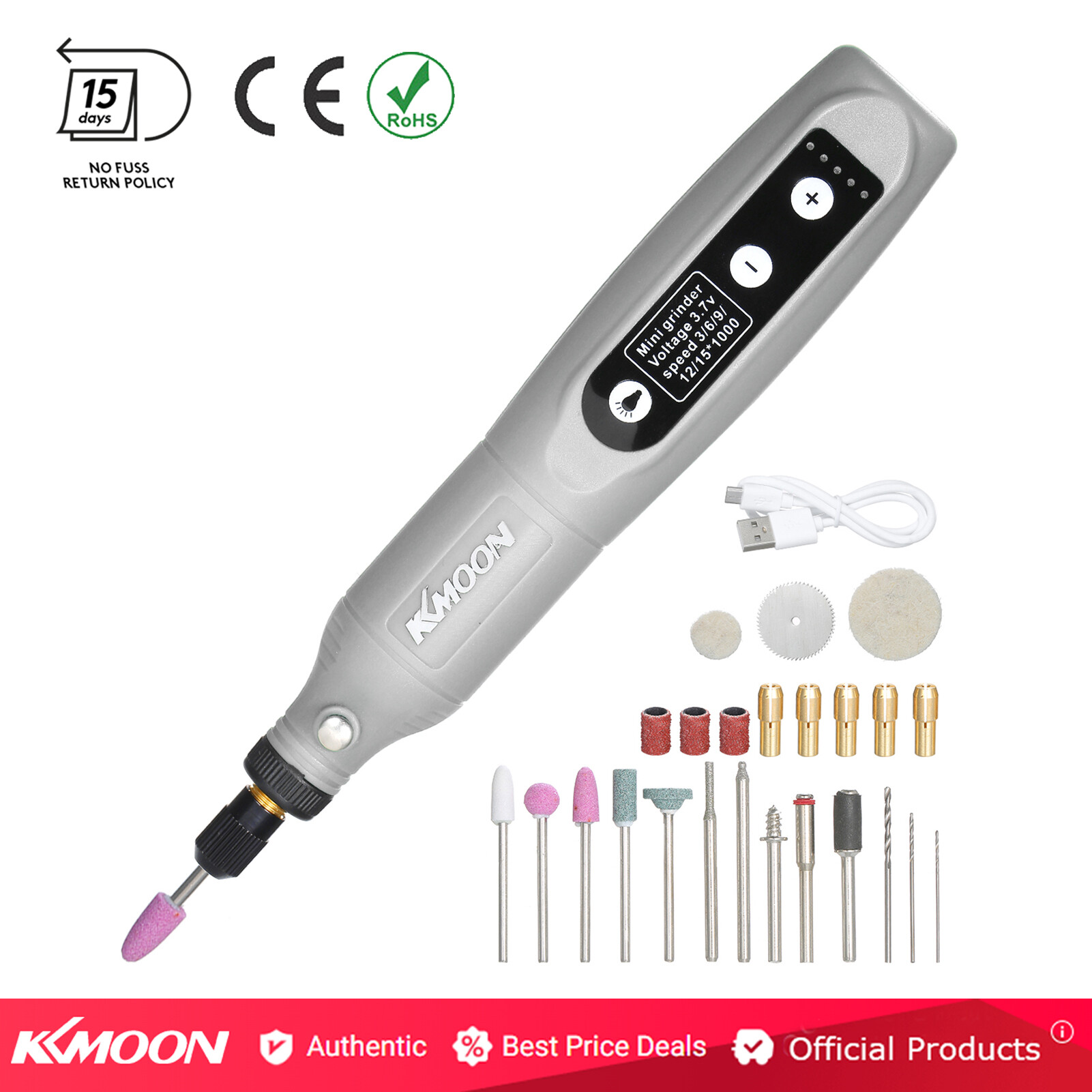 Bộ Dụng Cụ Mài Điện Mini KKmoon 5 Tốc Độ, Máy Mài Sạc USB Để Khắc Ngọc, Đục Lỗ, Mài Kim Loại, Gỗ