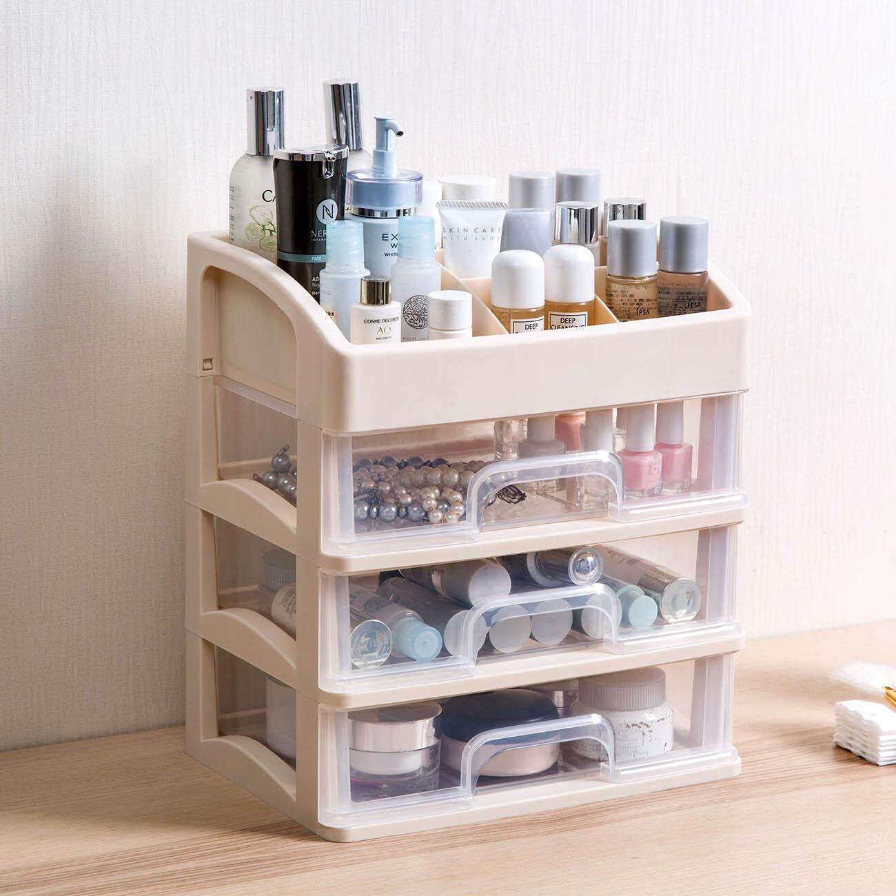 Homenhome 3 Layers Makeup Storage Rack with Drawer Desktop Cosmetic Organizer