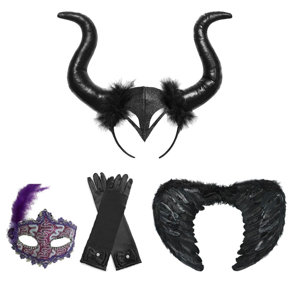 Girls Dress Halloween Maleficent Costumes For Kids Girls Evil Queen Tutu Dress Black Devil Horn Wing Sleep Beauty Dress For Girl