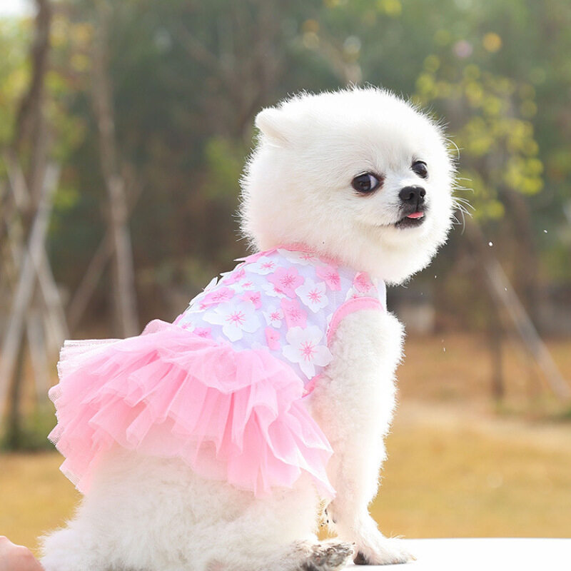 Váy Cho Chó Cưng Meow Go Quần Áo Cho Mèo, Quần Áo Thú Cưng Mỏng Thoáng Khí Mùa Xuân Hè Chân Váy Hoa Đào Cho Thú Cưng Teddy Bichon, Vật Dụng Trang Phục Cho Thú Cưng