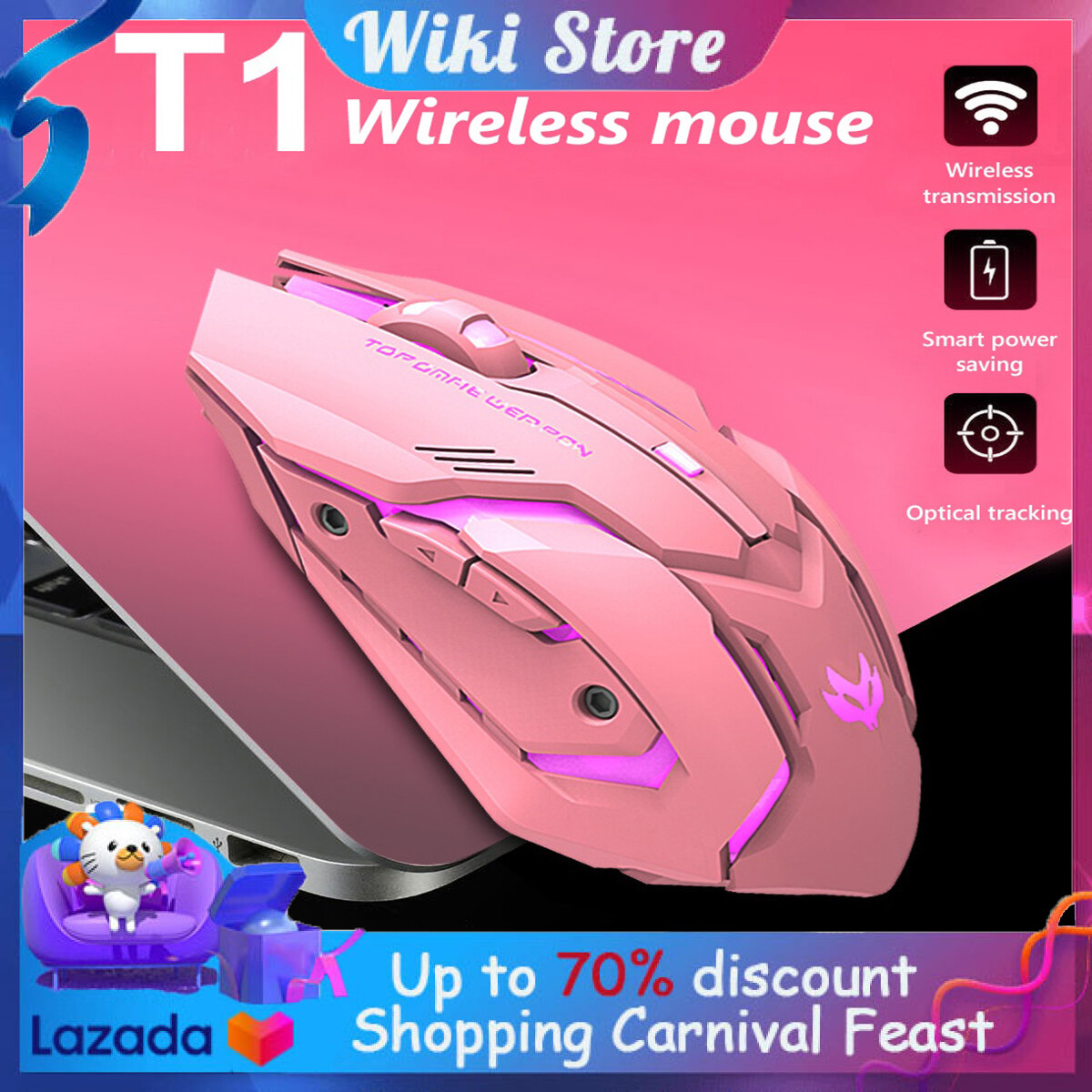 Chuột Chơi Game Không Dây Wiki T1 Ergonomic 2.4G, Chuột Quang Có Đèn Nền USB Có Thể Sạc Lại