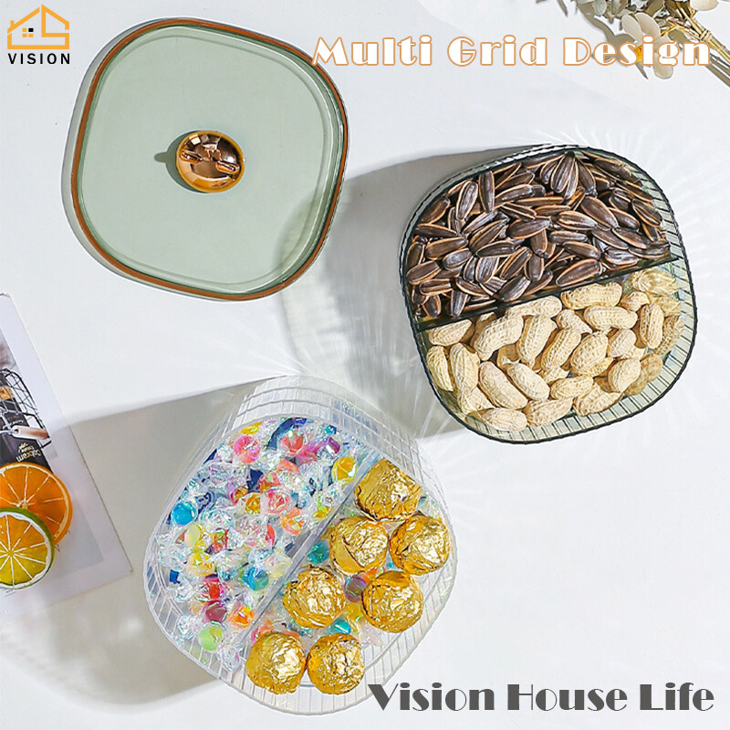 Vision Hộp Đựng Đồ Ăn Nhẹ Trong Suốt Nhiều Tầng Kẹo Hạt Trái Cây Sấy Khô Có Nắp Đĩa Trái Cây Sấy Chia Ngăn Gia Dụng