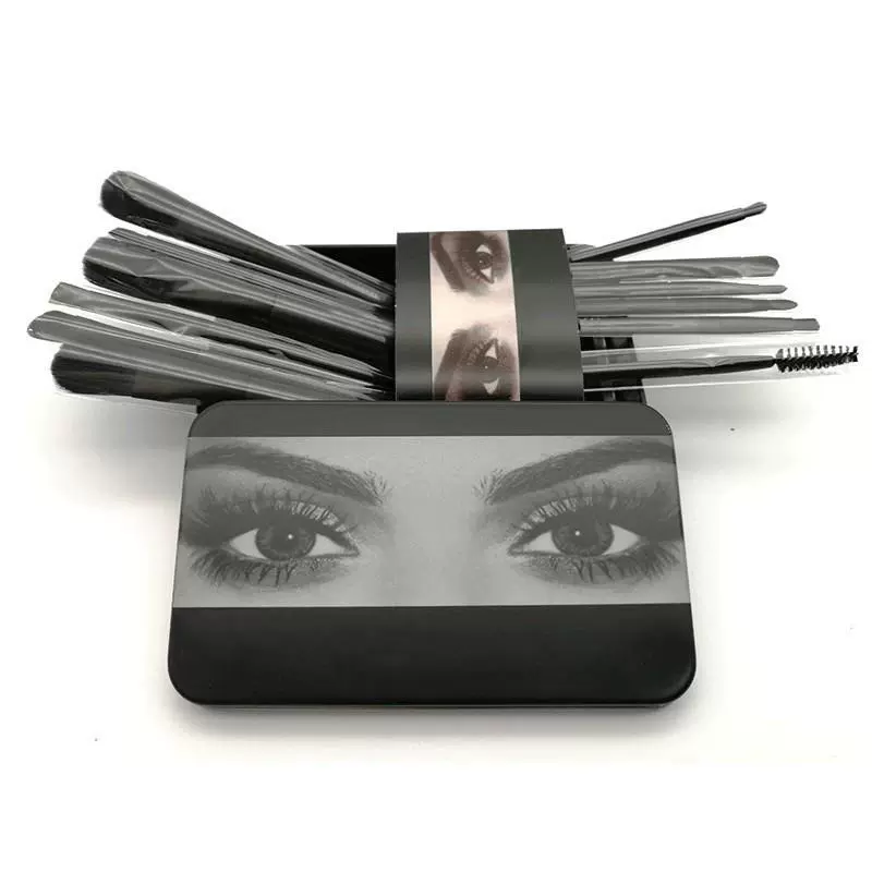 12 Pcs/Set Iron Box Makeup Brushes Eye Shadow Brushes Blush Contouring Brushes Portable Soft Makeup Tools