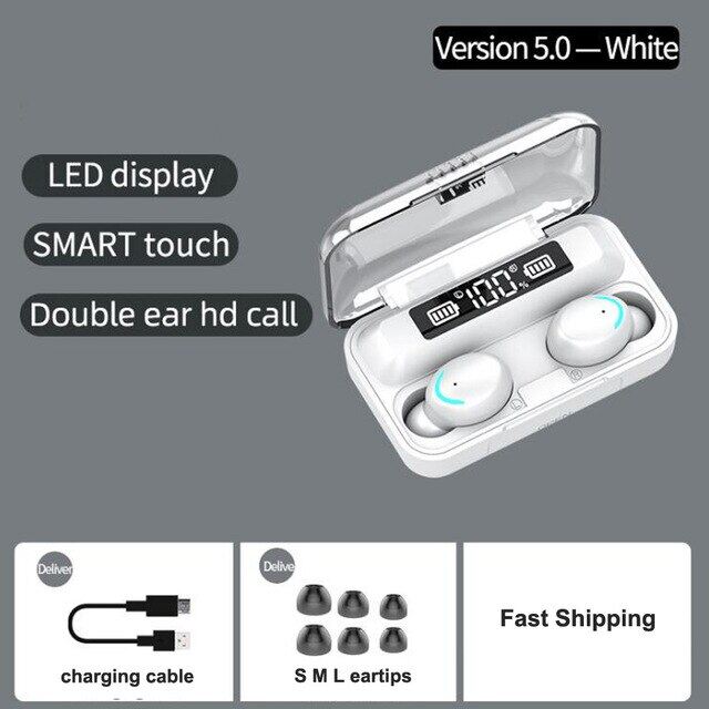 Popular F9-5C Bluetooth Headset Smiling Face F9 Bluetooth Headset TWS Wireless Headset Touch Breathing Light TWS Motion Noise Reduction Digital Display Headset