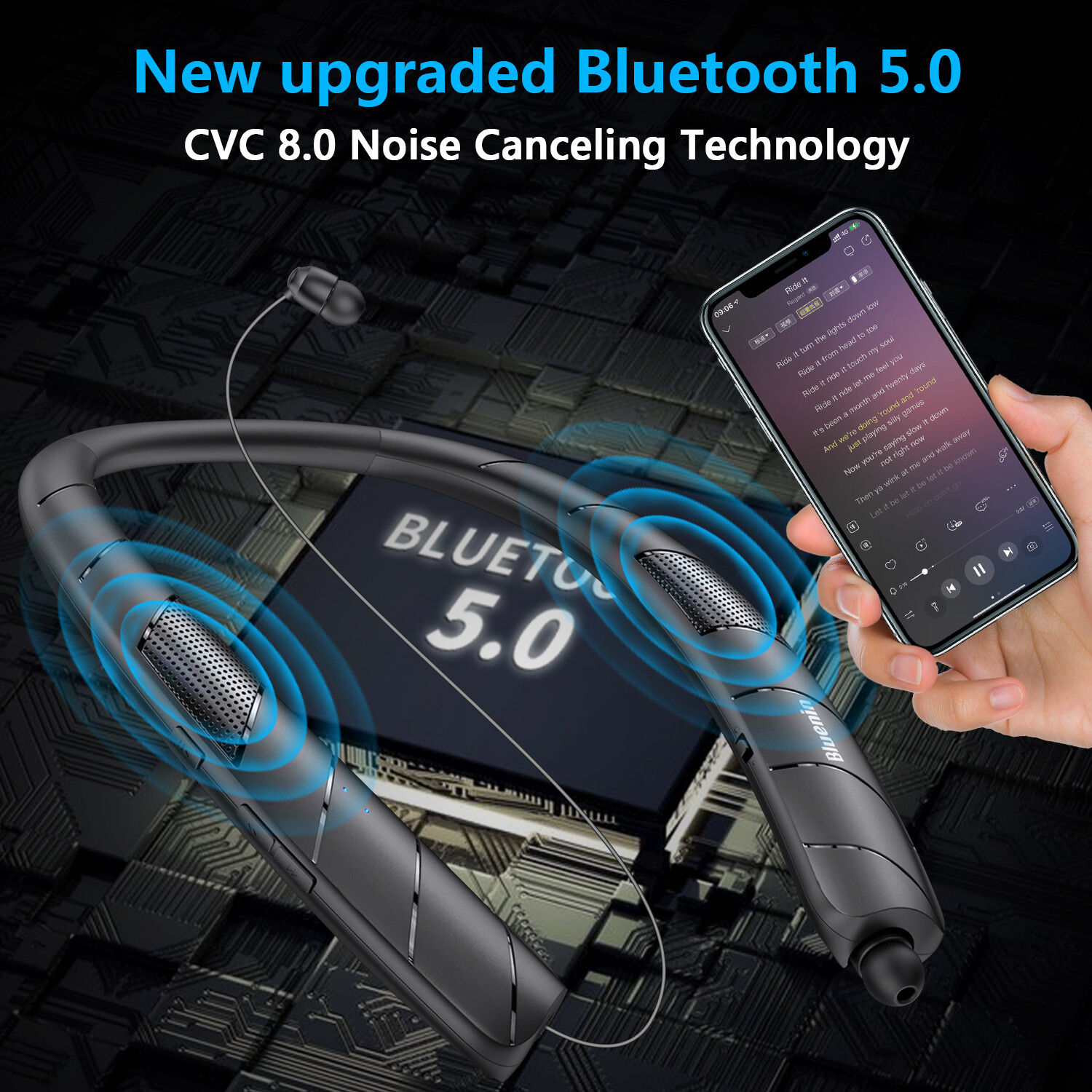 Bluetooth không dây tai nghe cổ Móc tai nghe có thể thu vào tai nghe bluetooth có thể chơi âm thanh bên ngoài