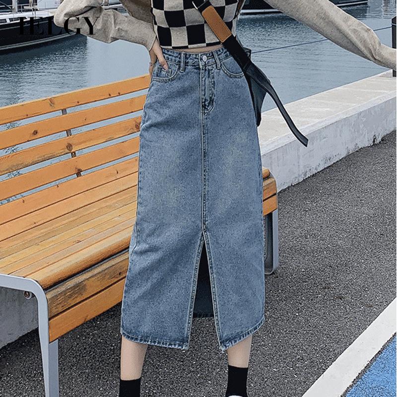 IELGY women's retro slit denim skirt