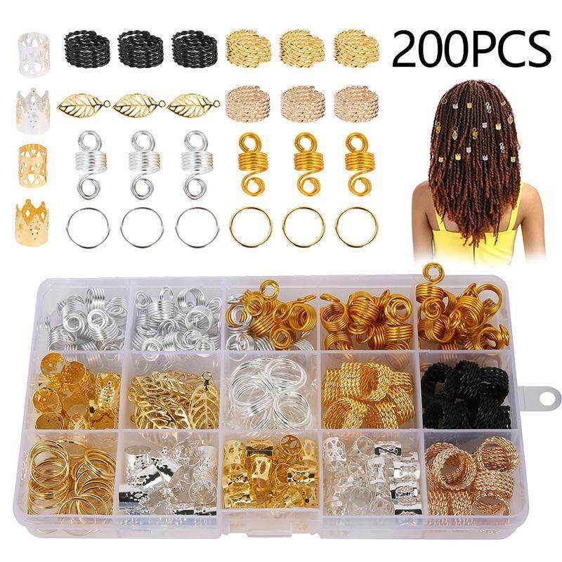 Dễ Dàng Để Sử Dụng Thích Hợp Cho Nhiều Kiểu Tóc Khác Nhau 200 Chiếc Tết Tóc Kẹp Hạt Tròn Hình Lá Kim Loại Dreadlocks Tóc Phụ Kiện