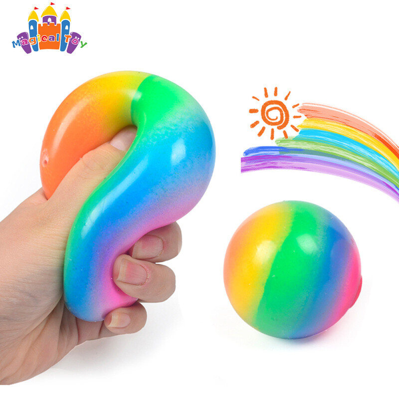 MG【ready stock】Soft Rubber Ball Rainbow Color Elastic Tension Rubber Ball Relieve Stress Rebound Vent Toy Pop It Fidget Toys