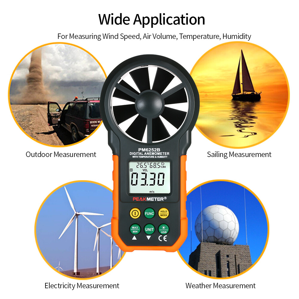 SMART SENSOR Multifunction Digital Anemometer Professional Wind Speed Meter LCD Digital Anemometer Air Volume/Temperature/Humidity for Weather Data Collection Outdoors Sailing Surfing Fishing