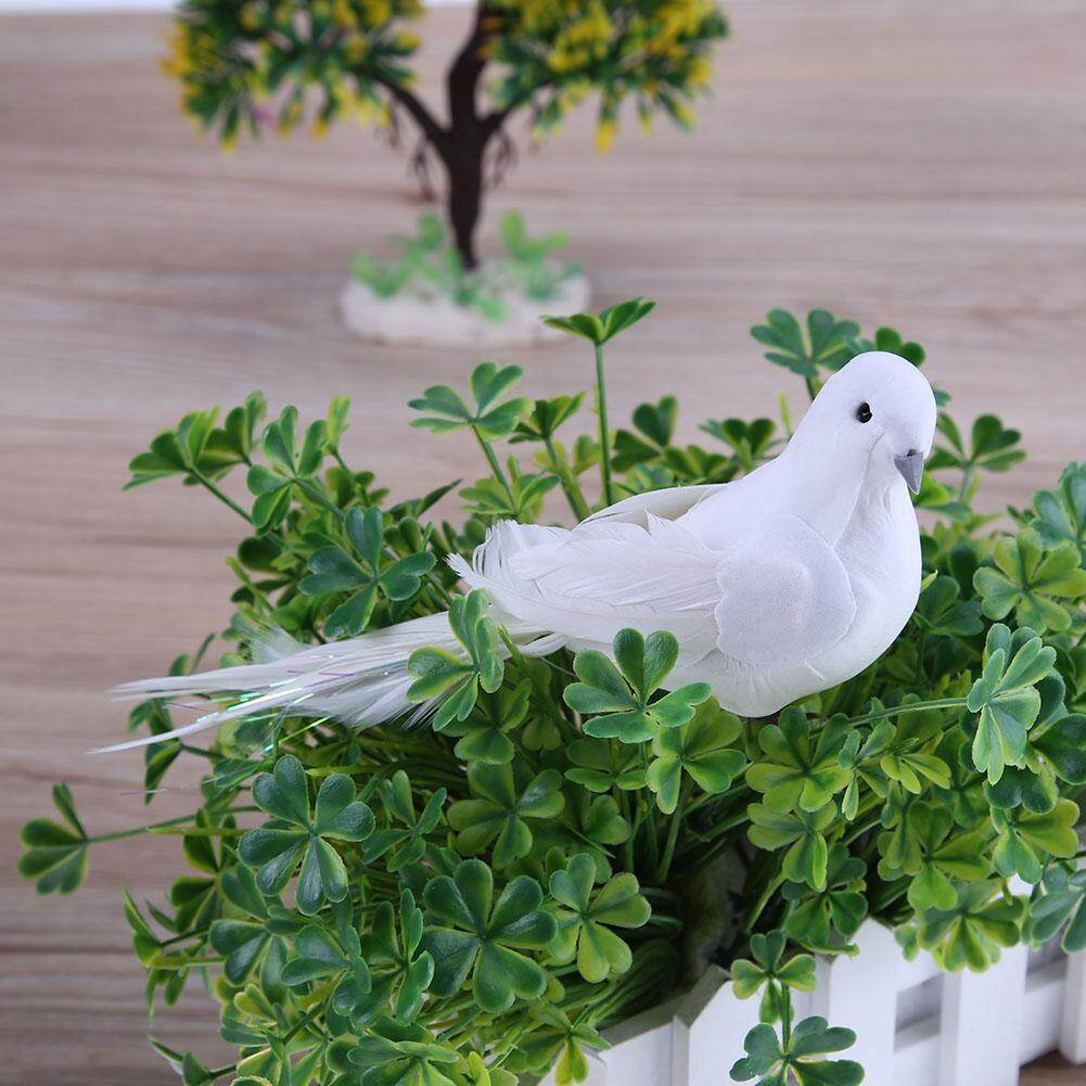 2pcs White Feather Artificial Foam Doves Lover Peace Doves Bird Home Decor