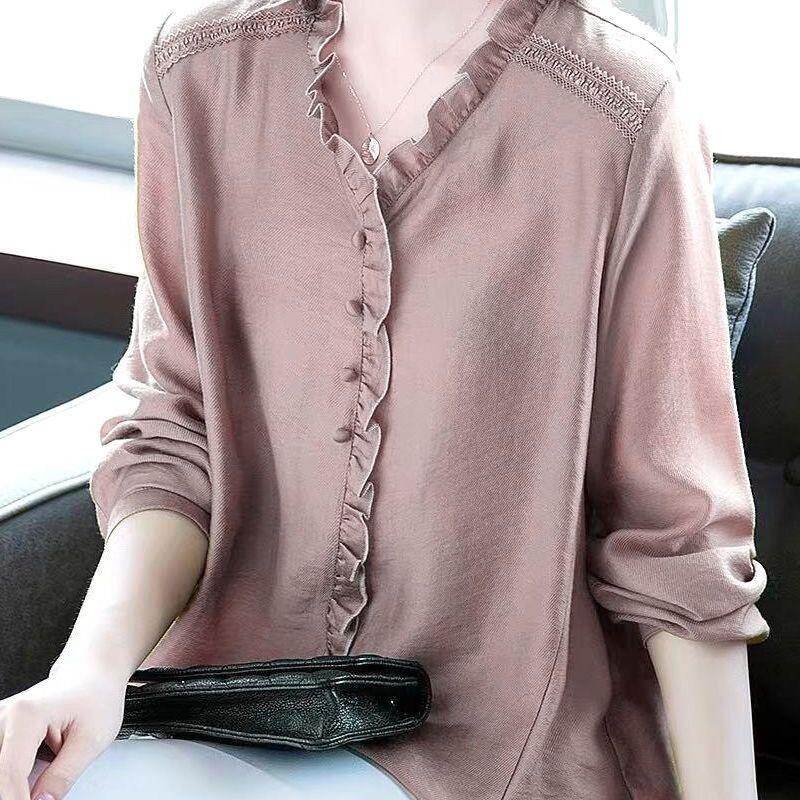 women's autumn shirt long sleeves autumn medium and long V-collar foreign gas jacket