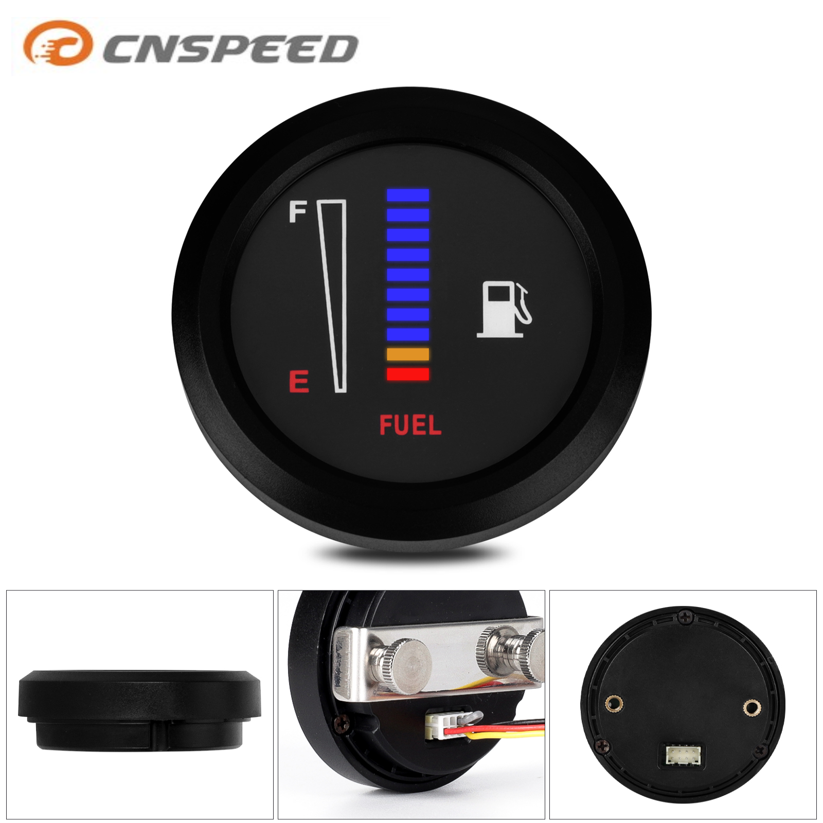 CNSPEED Universal 12V 2" 52mm Fuel Level Gauge Car Motorcycle Fuel Level Meter Gauge Electronic 10 Light Display Ultra-Thin Round Motorcycle Car Accessories