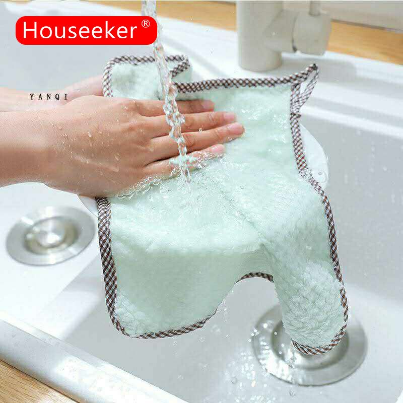 1pc Hanging Kitchen Bathroom Cleaning Cloth Rag Coral Fleece Wipe Cloth Kitchen Towel Dishcloths 23CM X 23CM