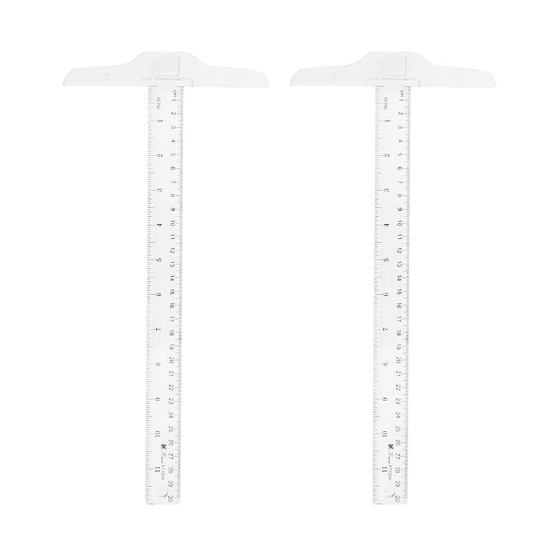 2Pcs 30Cm T-Square Double Side Scale Plastic Measuring Tool T Shape Ruler For Drafting And General Layout Work
