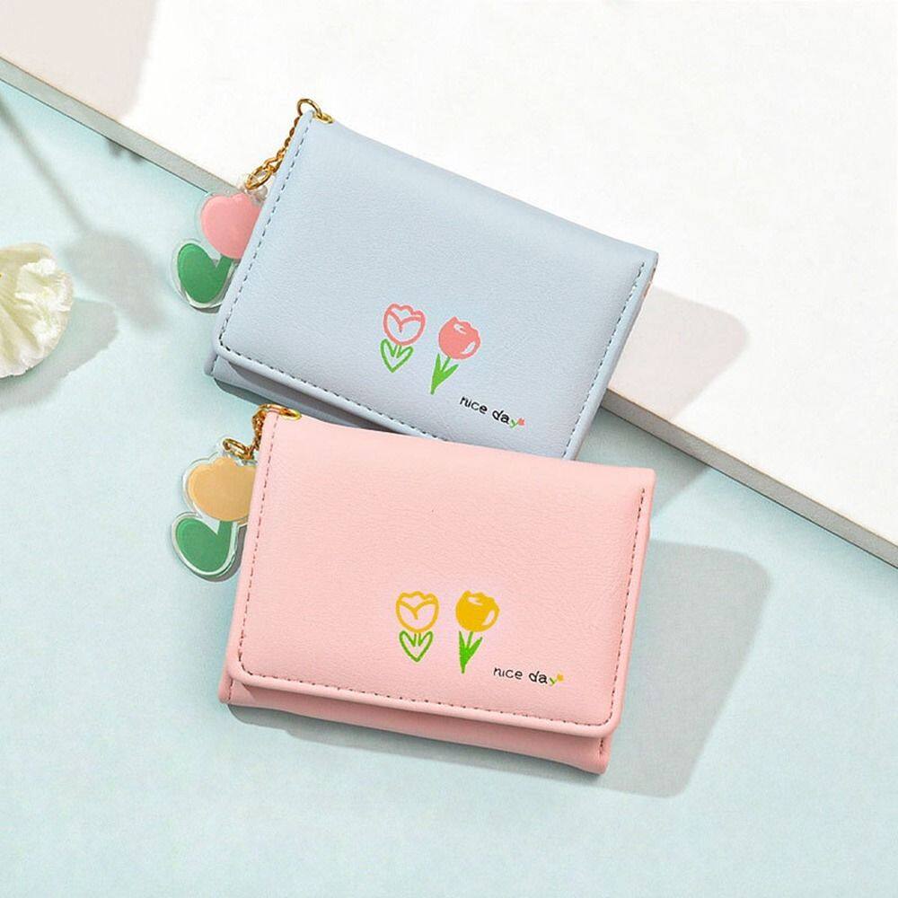 GYYT Túi Ví Cầm Tay Họa Tiết Hoa Tulip Kẹp Tiền Nhiều Ngăn Đa Năng Túi Gấp Gọn Ví Nữ Nhiều Ngăn Đựng Thẻ Ví Đựng Tiền Xu Ngắn Kẹp Thẻ Tín Dụng