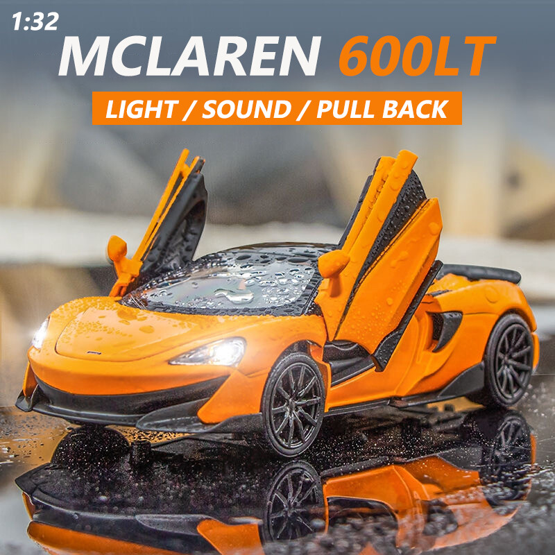 【RUM】1:32 Scale Mclaren 600LT Alloy Car Model Genuine License Light & Sound effect diecast car Toys for Boys baby toys birthday gift car toys kids toys car model car toys model collection